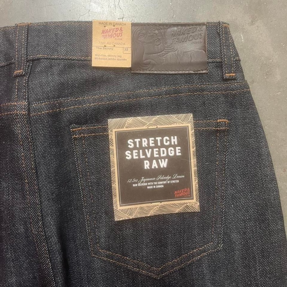 Naked & Famous The Skinny Stretch Selvedge Raw Denim Jeans 32 Made in Canada